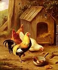 Edgar Hunt Canvas Paintings - Chickens Feeding